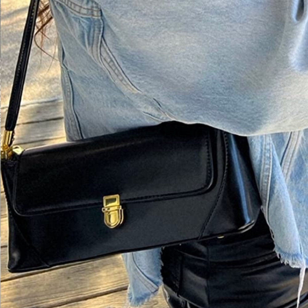 Black Over Shoulder Bag Purse with Gold Details